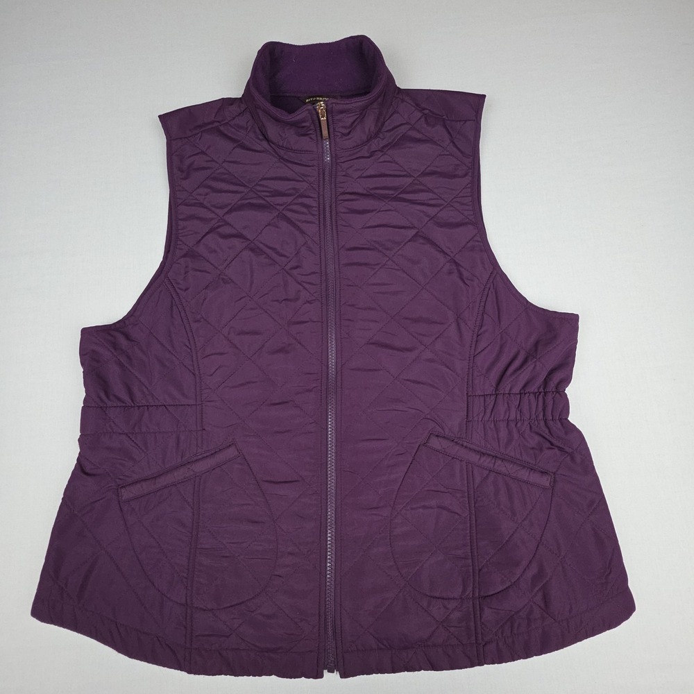 Bit & Bridle Quilted Full Zip Vest Women XL Purple Diamond Quilt Polyester
